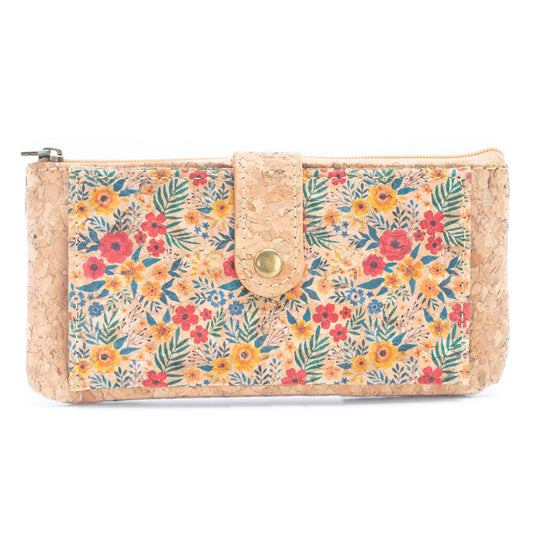 Portemonnaie Kork -Gelb/Blau Blumen Flach-