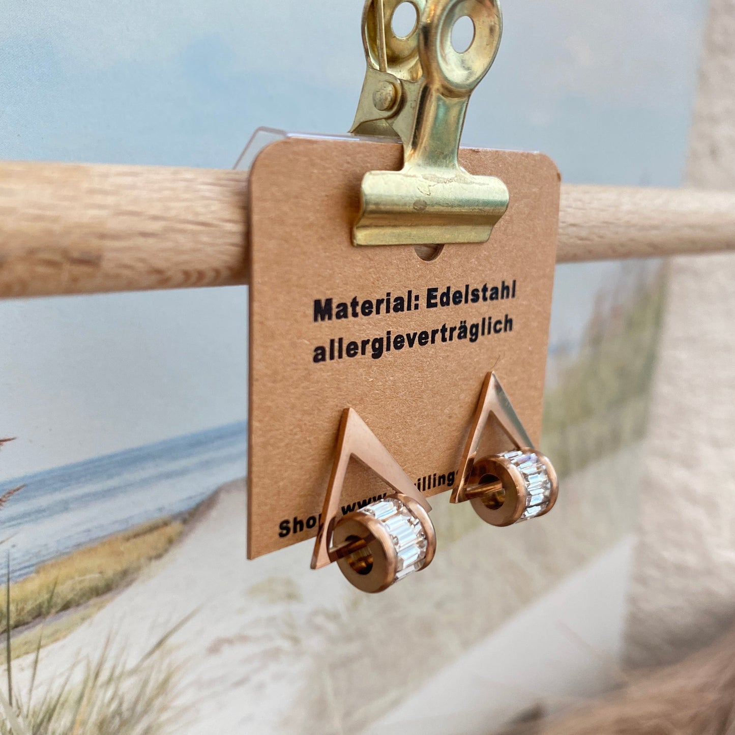 Ohrhänger Edelstahl -Dreieck/Steinchen Roségold-