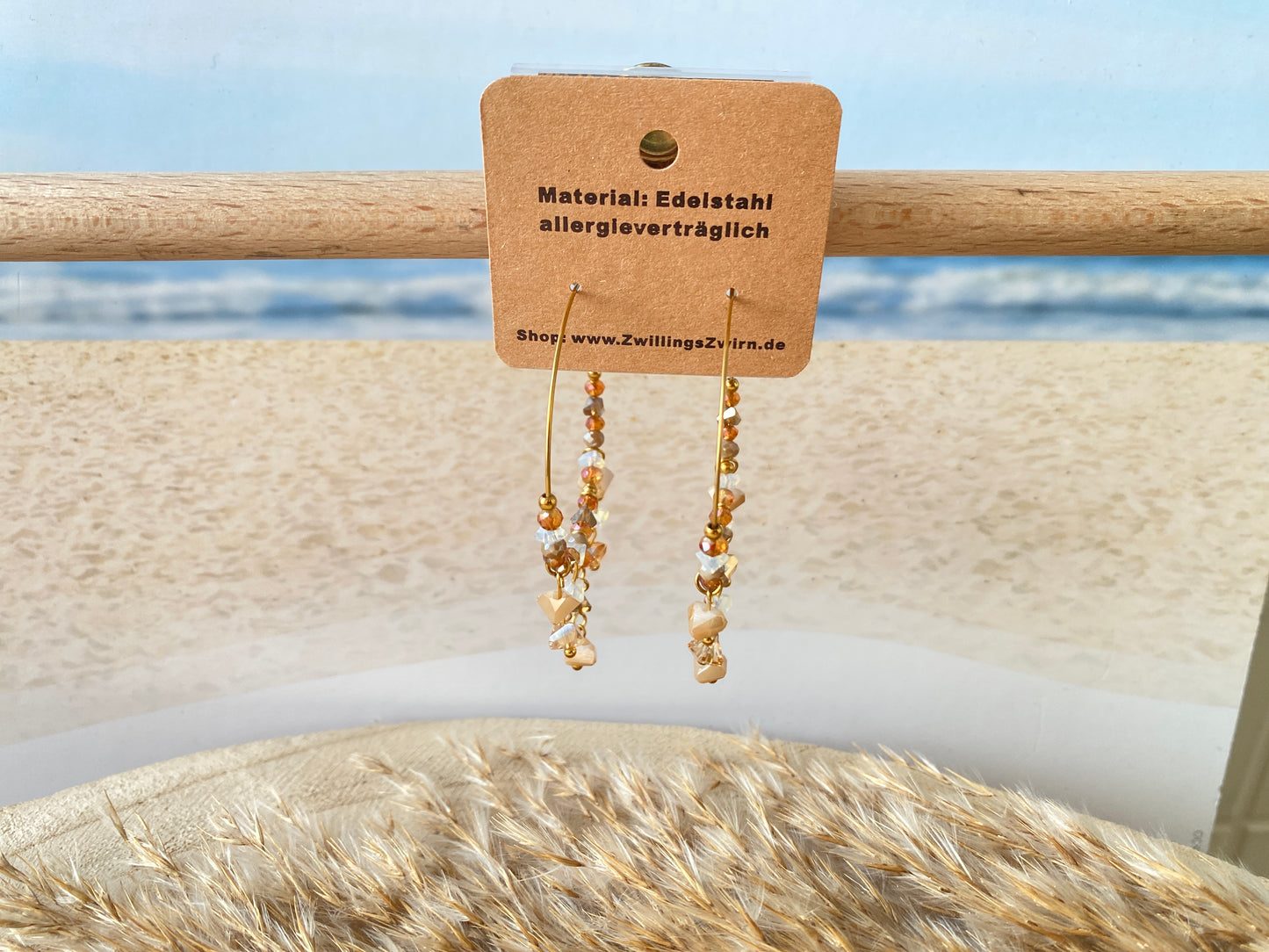 Ohrhänger Edelstahl -Glassbead Braun Creolen-