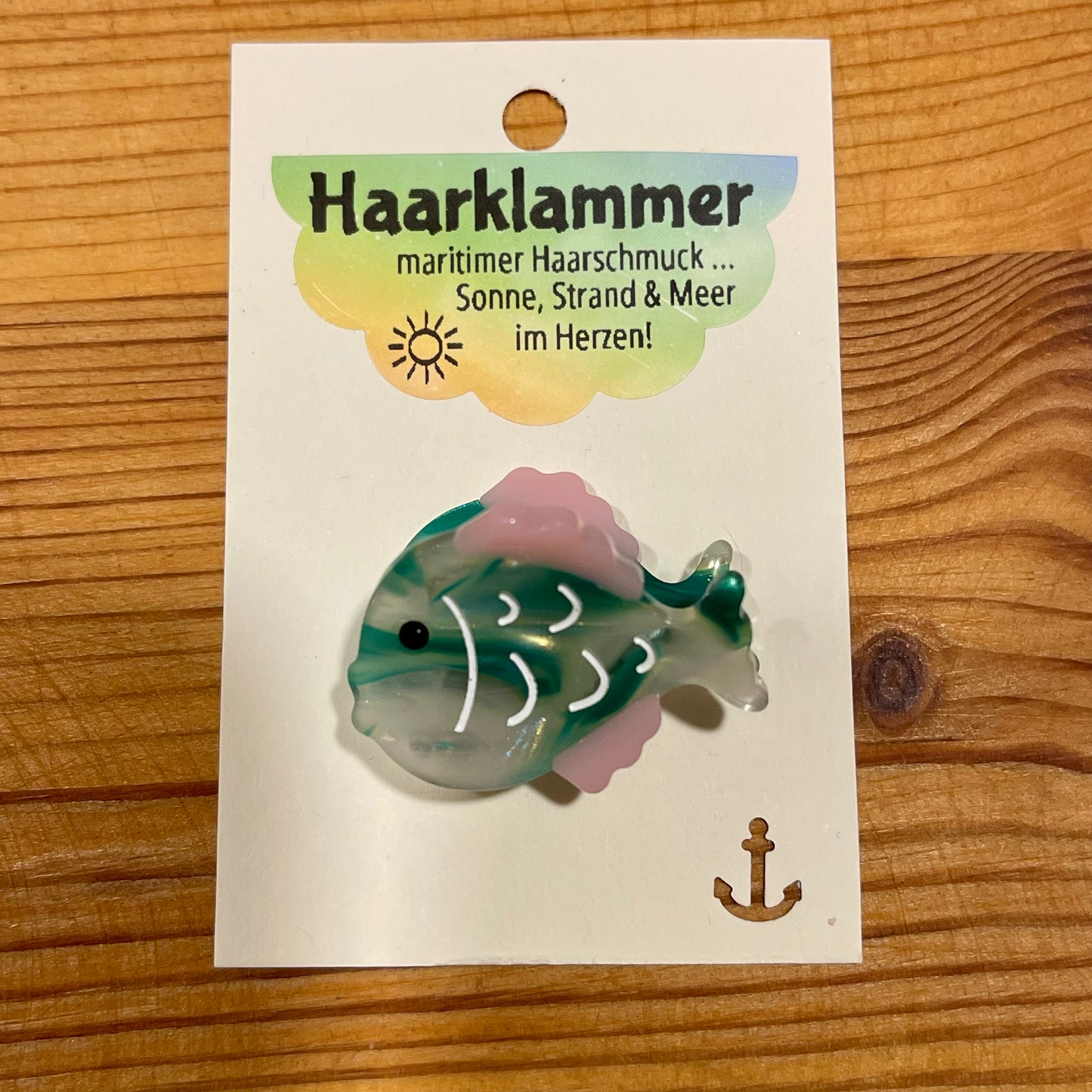 Haarklammer klein -Fisch grün/pink-