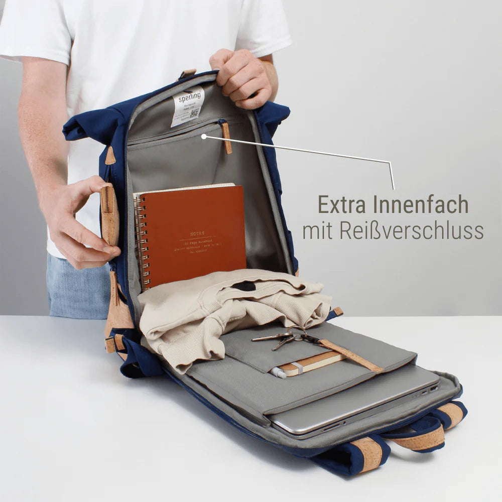 Rucksack Sperling Rolltop Daily *Blau/Kork Hellbraun*