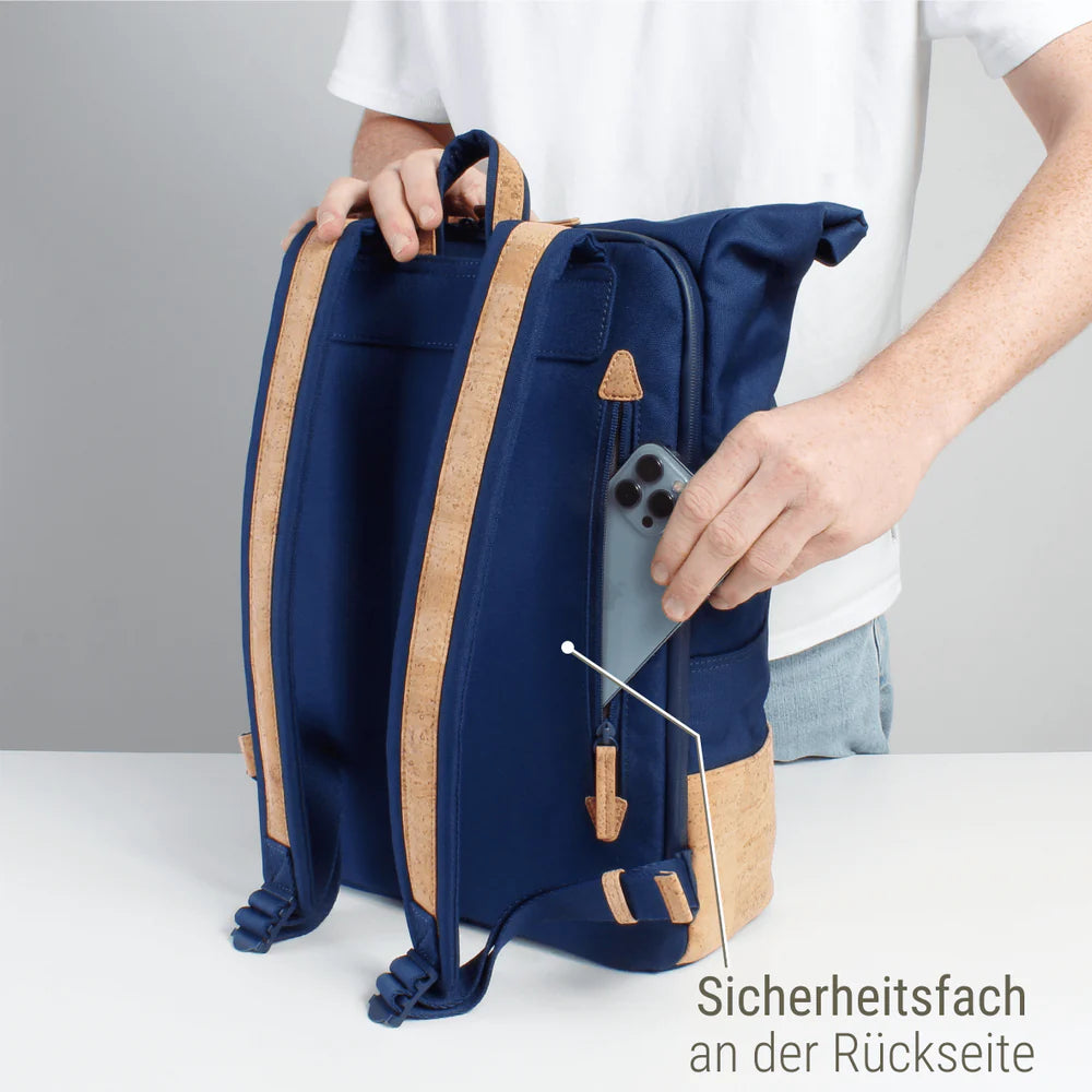 Rucksack Sperling Rolltop Daily *Blau/Kork Hellbraun*