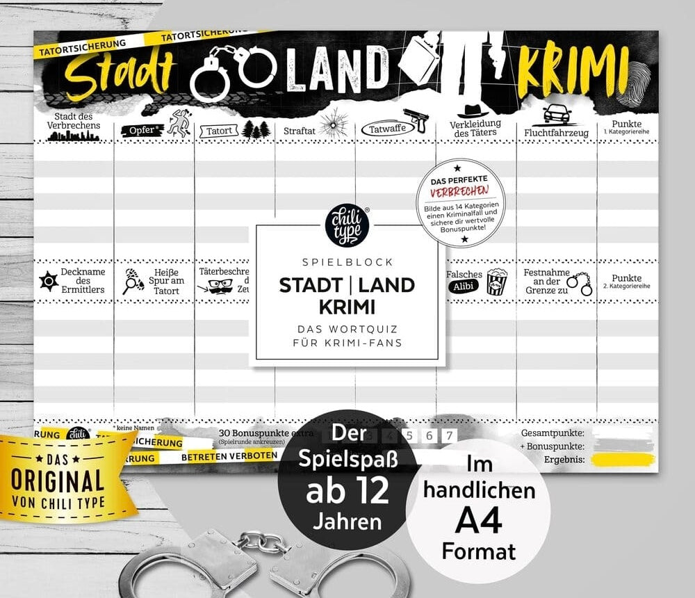 Spielblock A4 Stadt Land Krimi