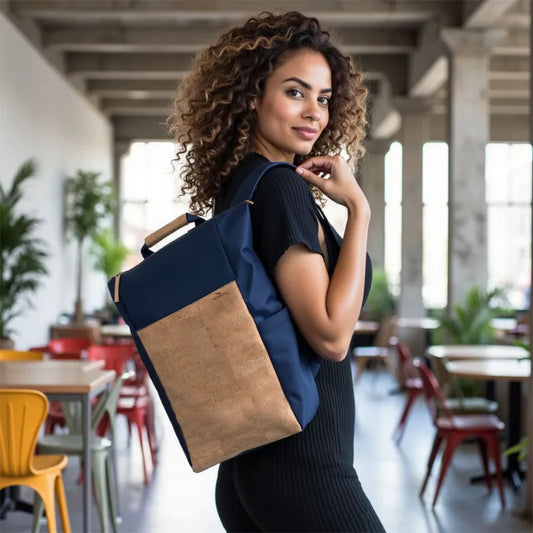 2 in 1 Rucksack/Tasche Sperling Triple *Blau/Kork Hellbraun*