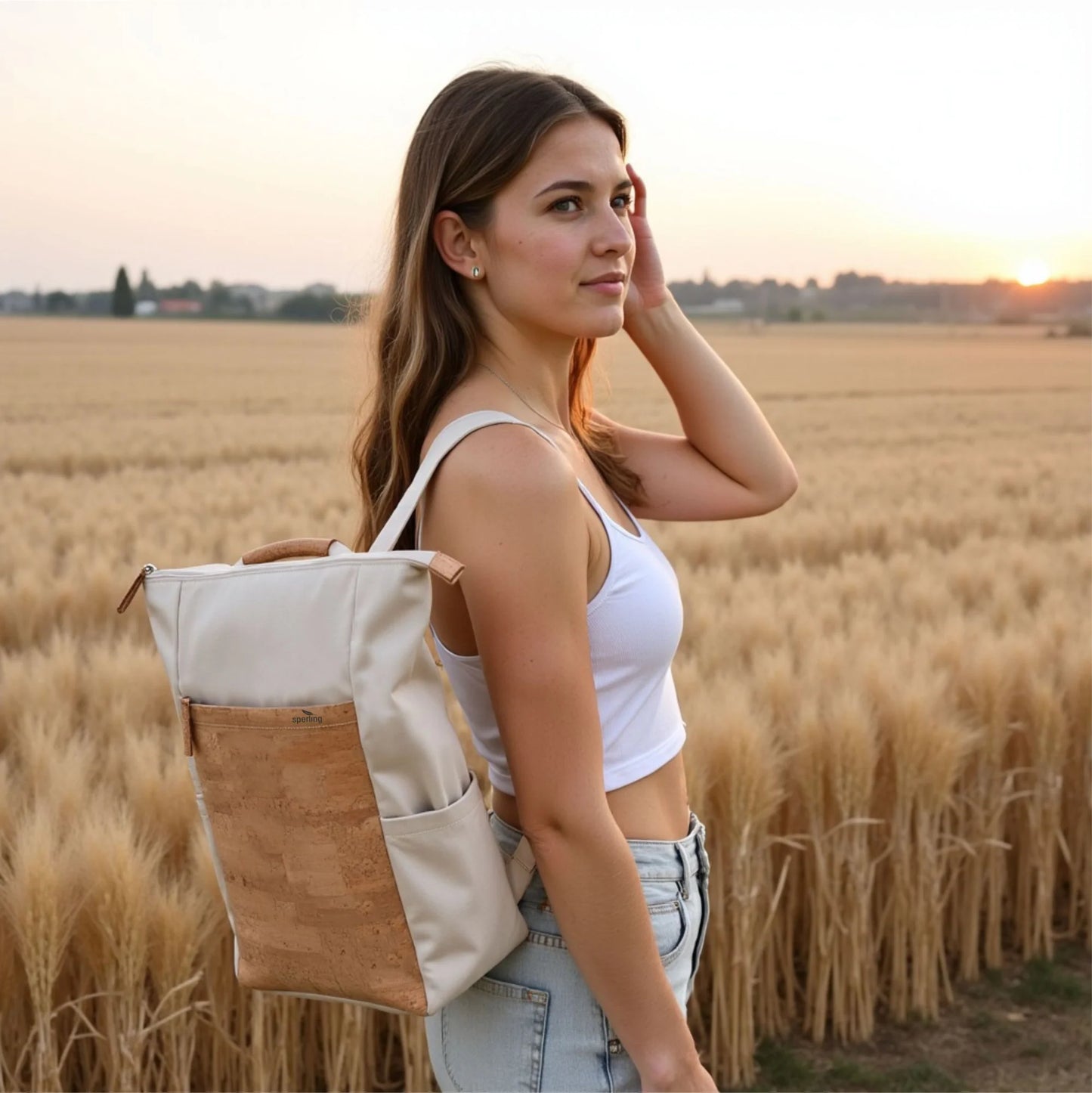 2 in 1 Rucksack/Tasche Sperling Triple *Sand/Kork Hellbraun*
