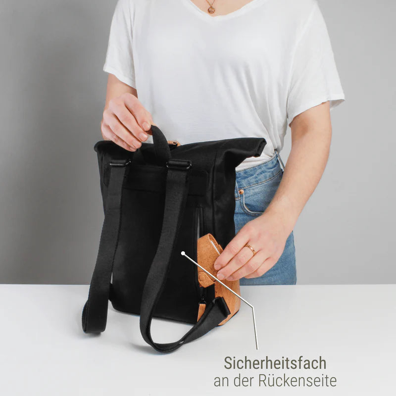 Rucksack Mini Sperling Rolltop Tiny *Schwarz/Kork Hellbraun*