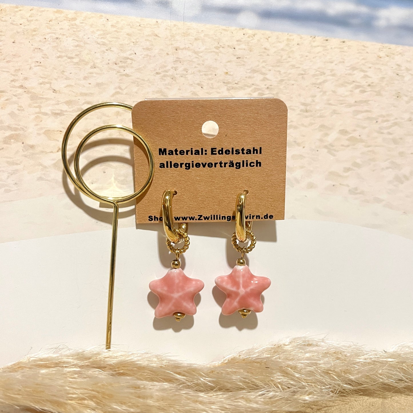 Ohrhänger oval Edelstahl -Seestern Rosa-