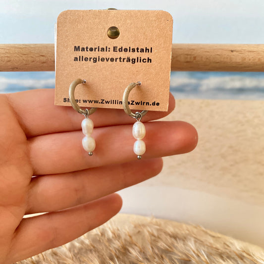 Ohrhänger Edelstahl -Perlen Perlmutt Beige/Silber-