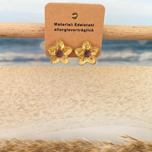 Ohrhänger Edelstahl -Blüte Braun/Gold-