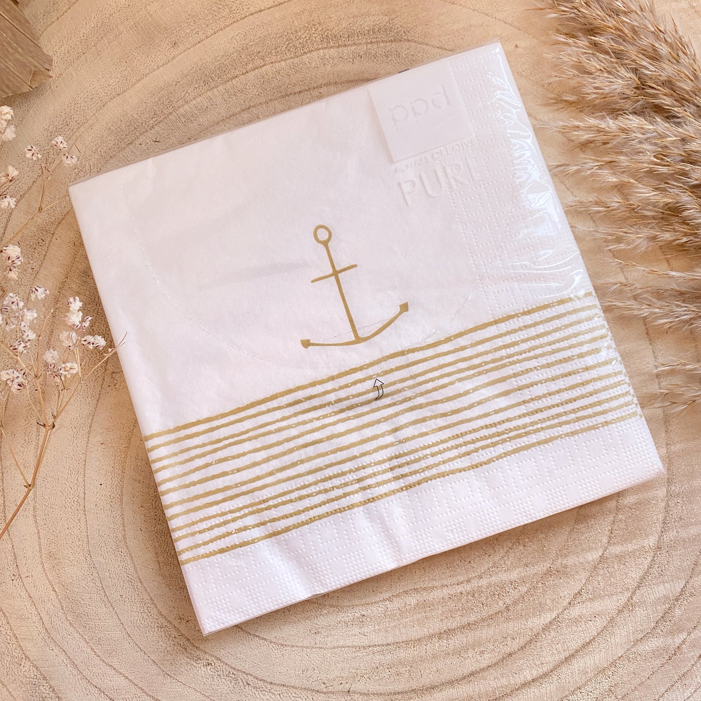 Servietten 33x33 cm -Anker Gold/Weiß-