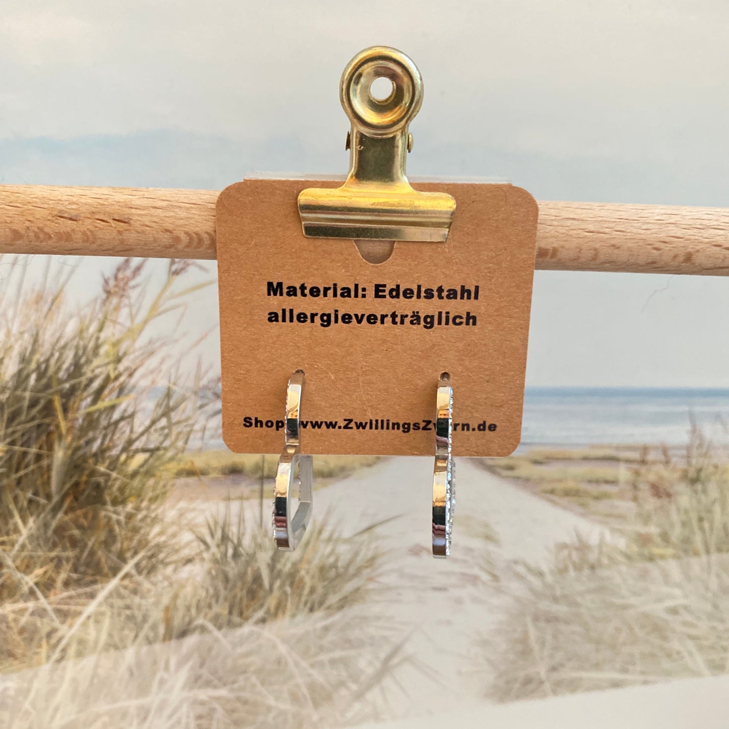 Ohrhänger Edelstahl -Herz/Steinchen Silber-