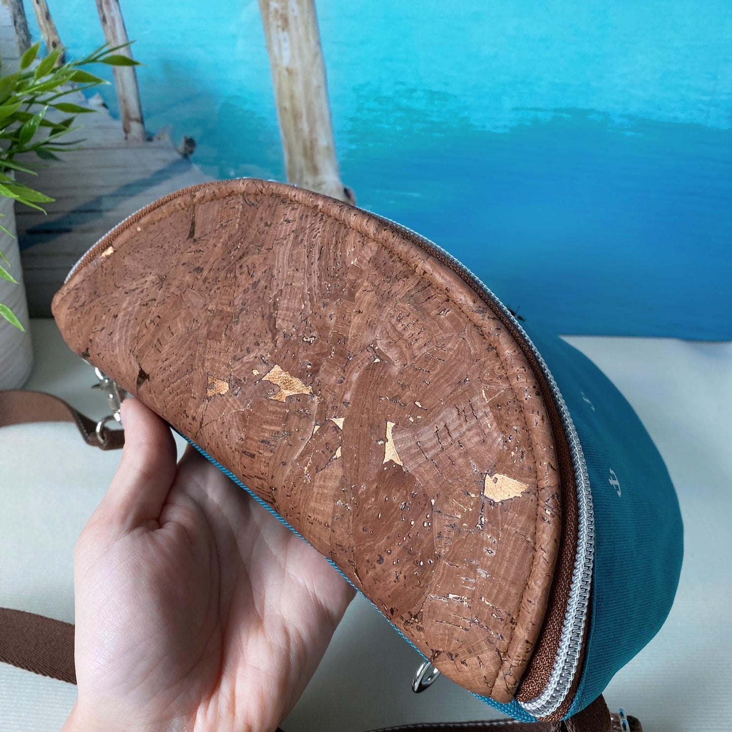 Bauchtasche *Anker* Weiß/Petrol/Kork Braun Bronze