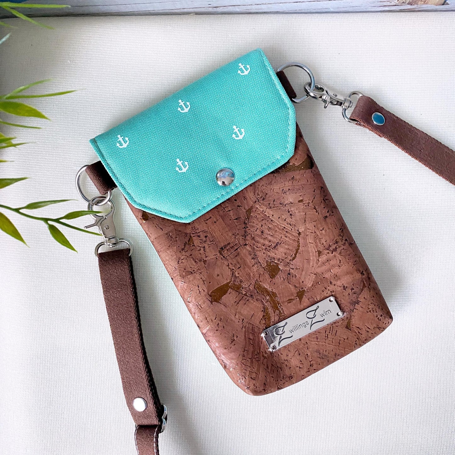 Handytasche *Anker* Weiß/Mint/Kork Braun Bronze