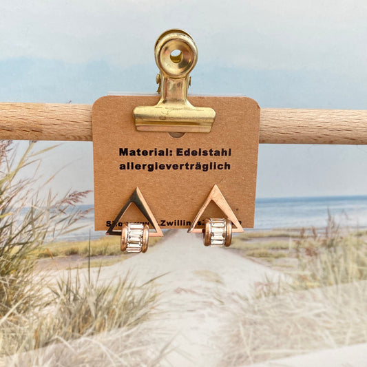 Ohrhänger Edelstahl -Dreieck/Steinchen Roségold-