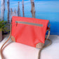 Fold-Over Tasche *Vögel* Weiß/Neon Orange/Kork Hellbraun