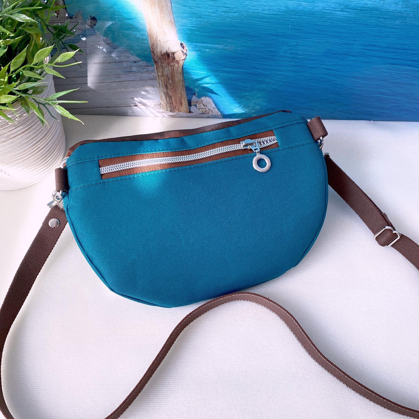 Bauchtasche *Anker* Weiß/Petrol/Kork Braun Bronze