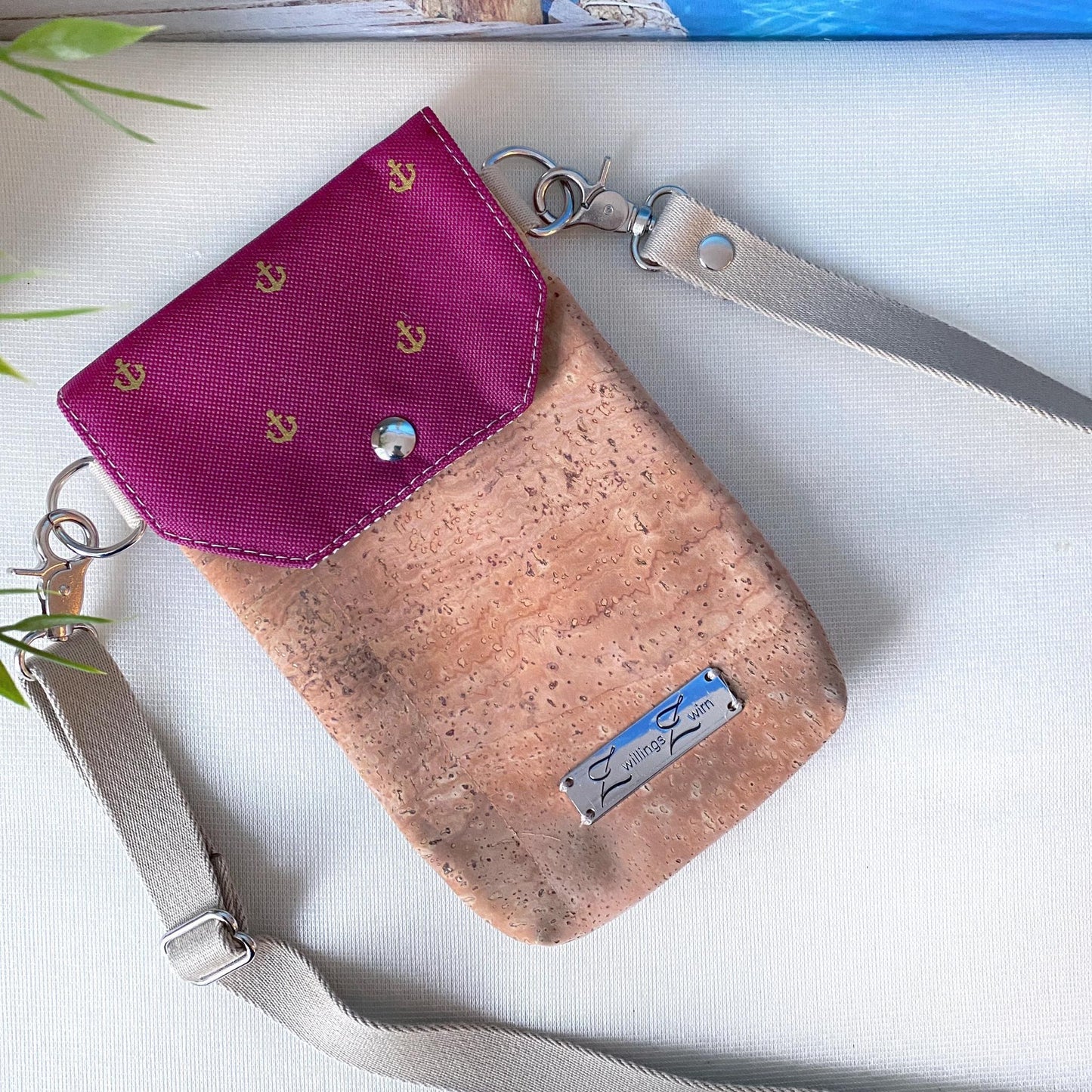 Handytasche *Anker* Gold/Magenta/Kork Hellbraun