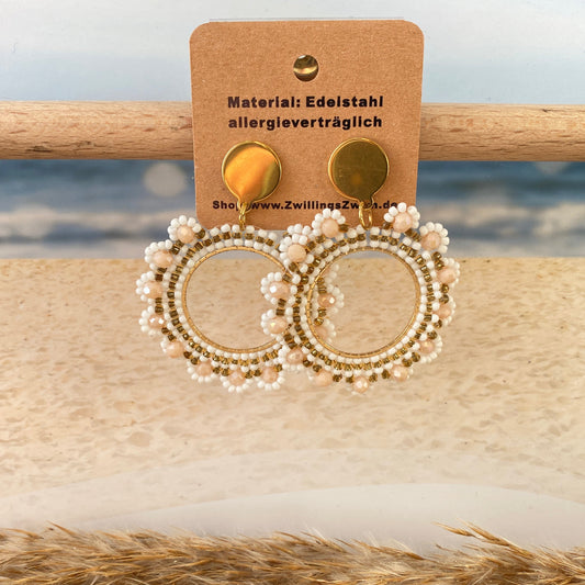 Ohrhänger Edelstahl -Perlen Weiß/Gold Loop-