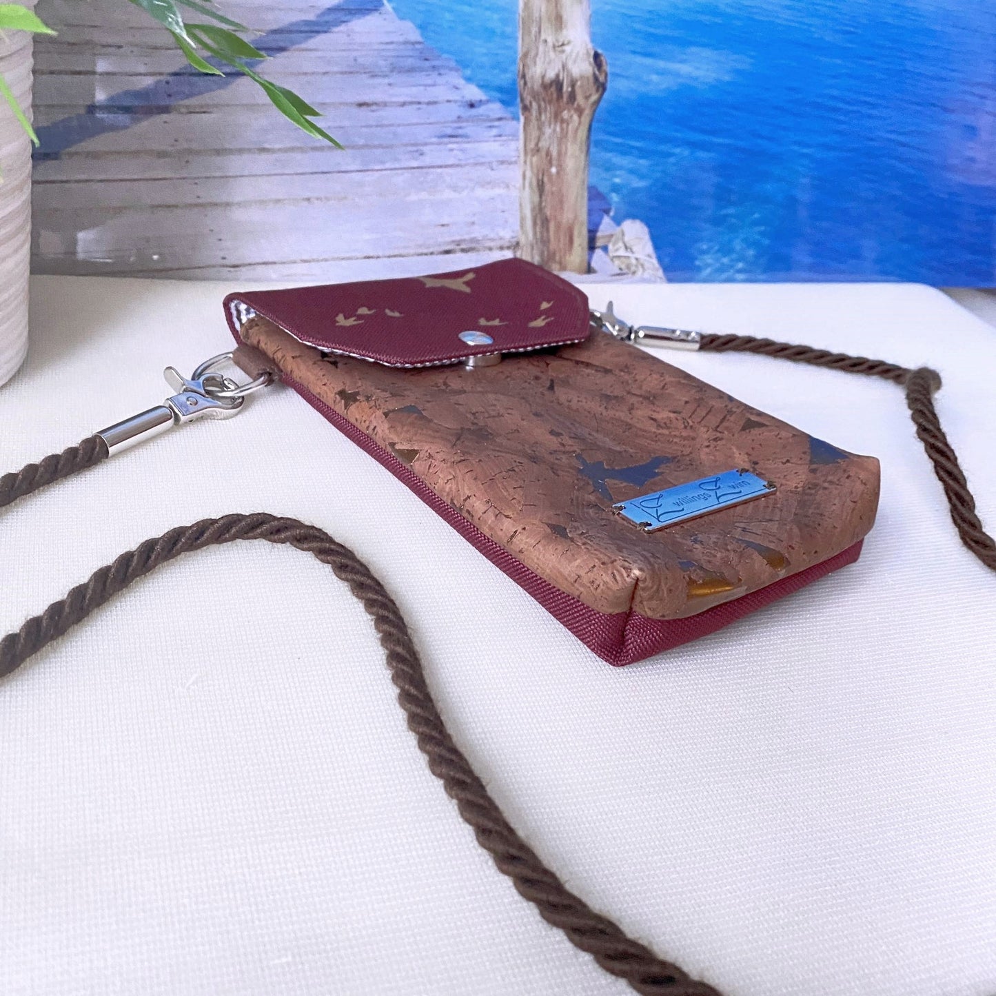 Handytasche *Vögel* Kupfer/Bordeaux/Kork Braun Bronze