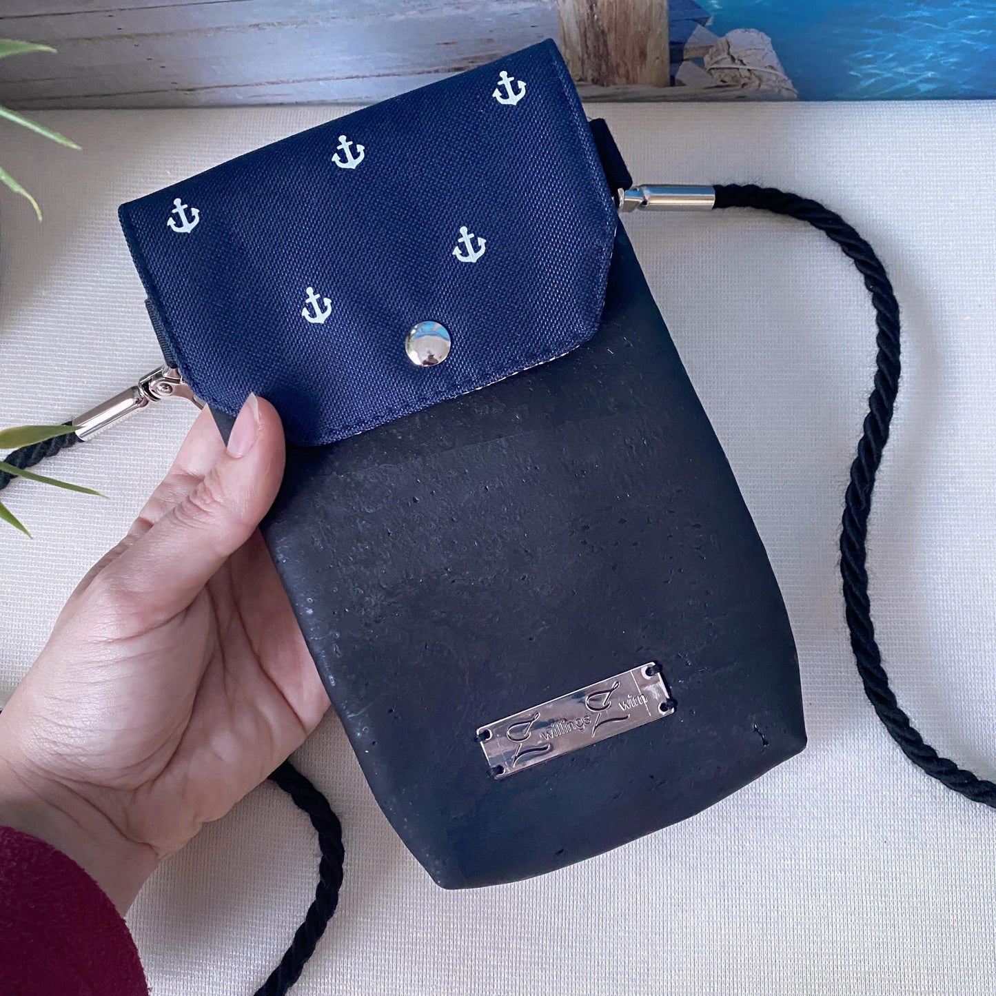 Handytasche *Anker* Weiß/Nachtblau/Kork Schwarz