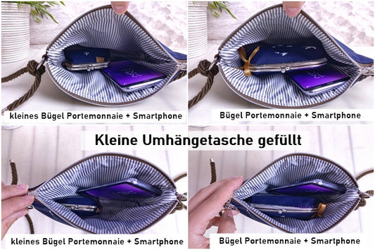 Kleine Umhängetasche *Anker* Weiß/Dunkelgrün/Kork Braun