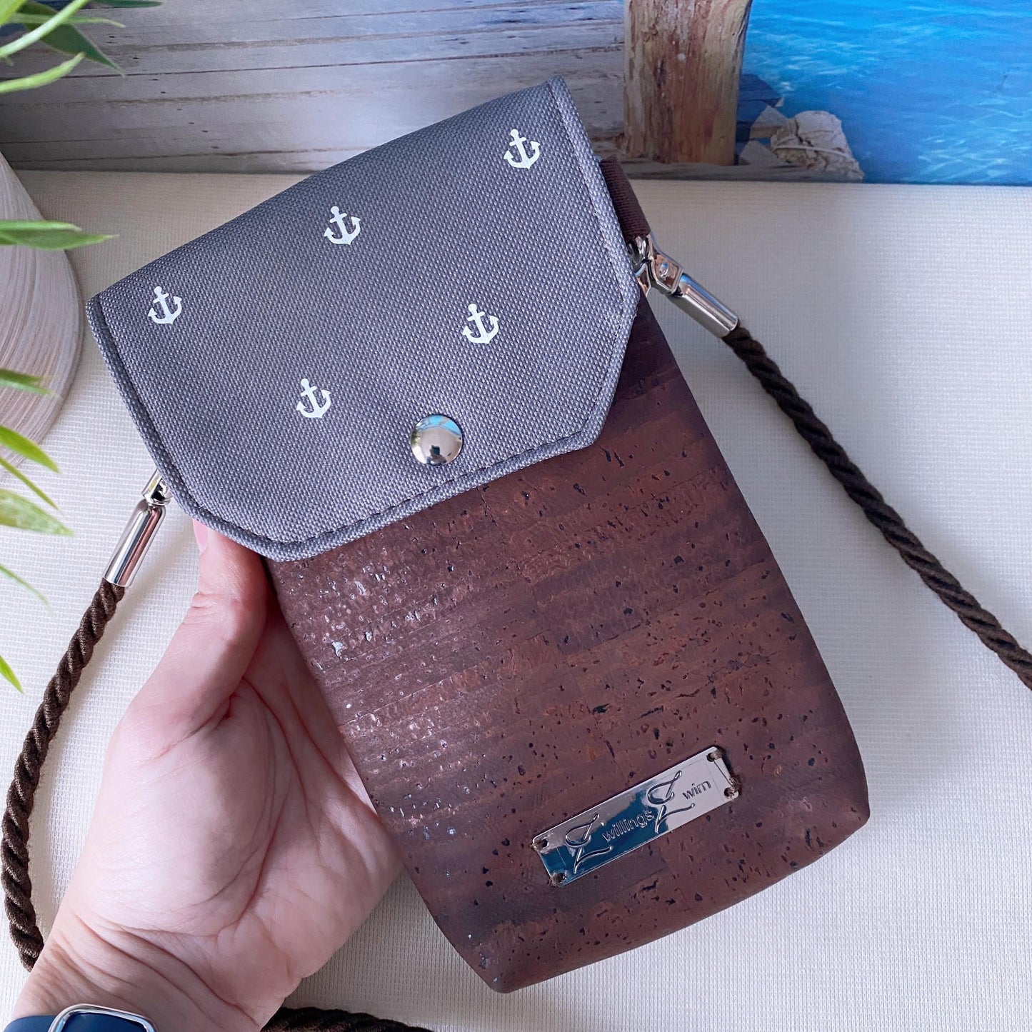 Handytasche *Anker* Weiß/Anthrazit/Kork Braun