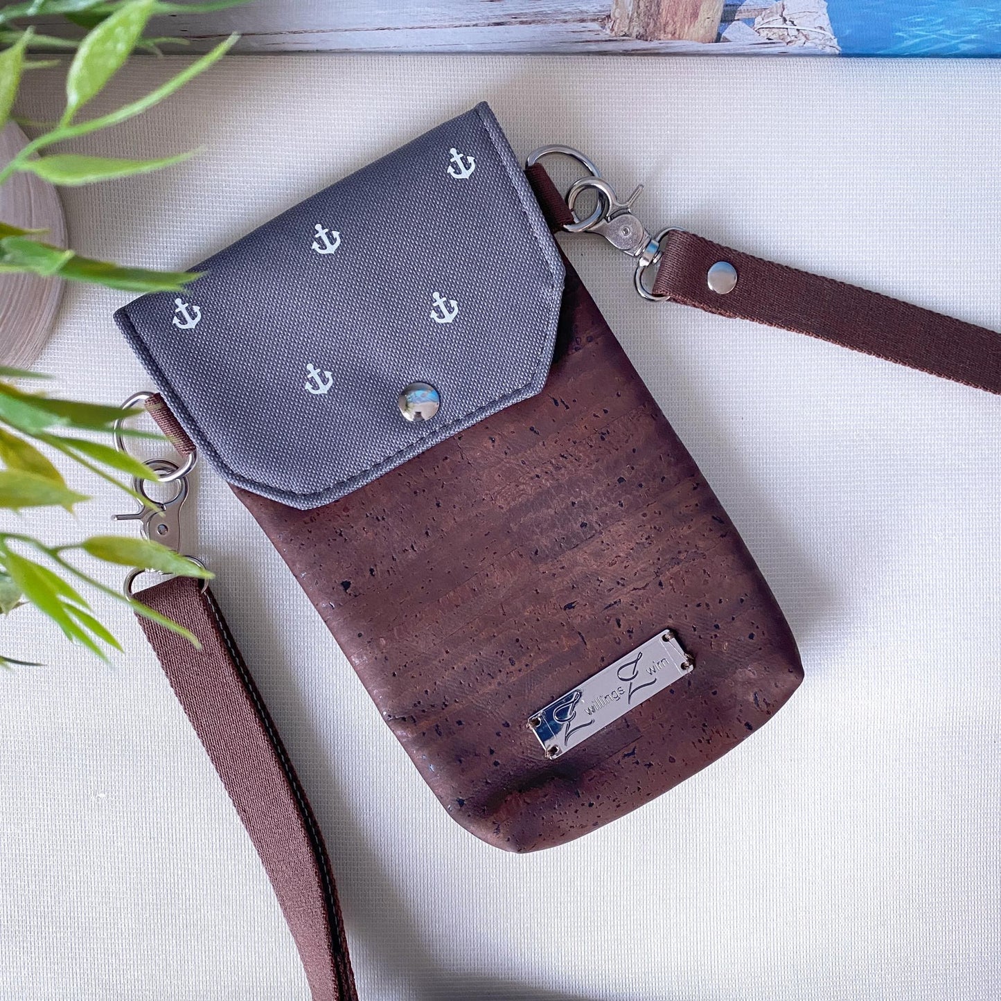 Handytasche *Anker* Weiß/Anthrazit/Kork Braun