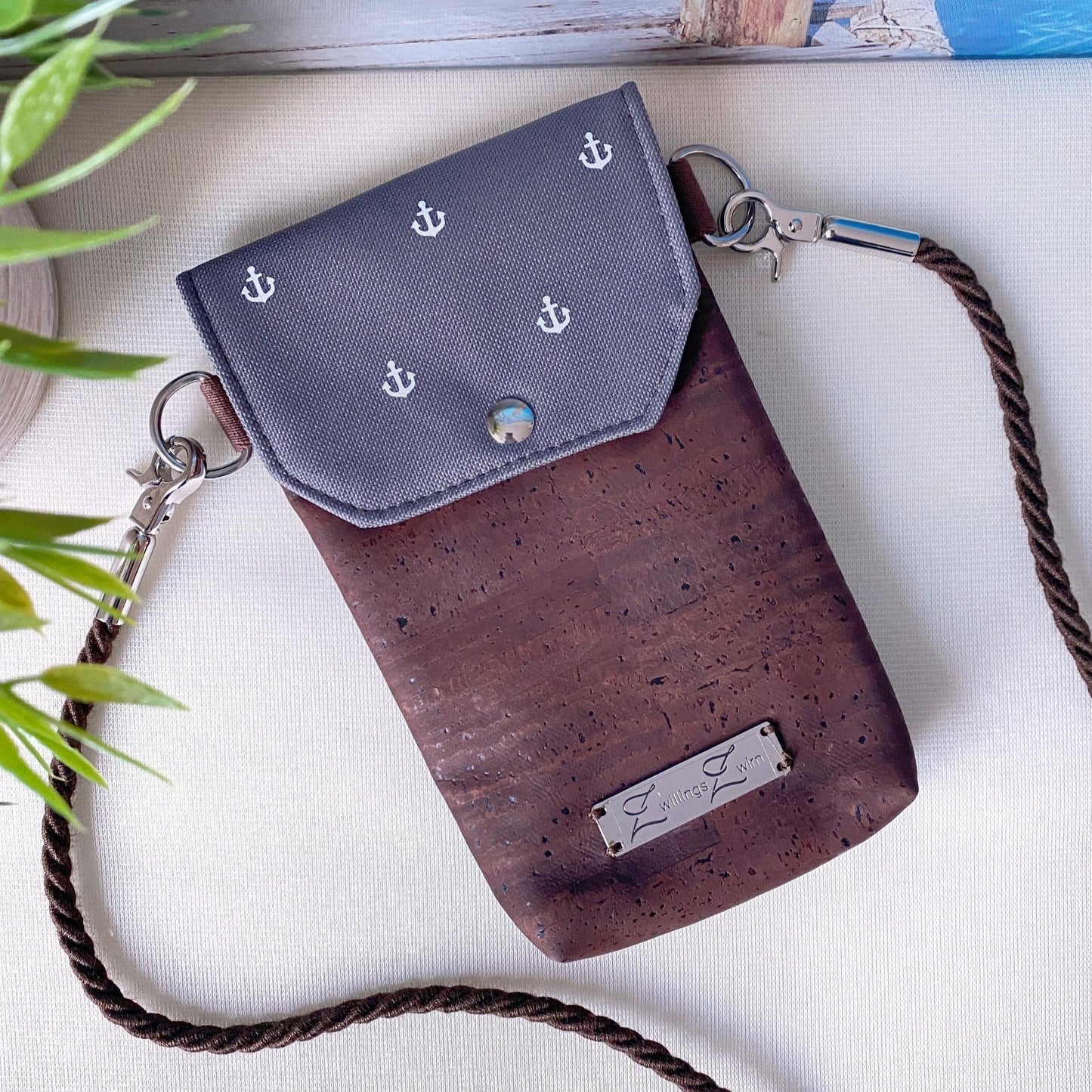 Handytasche *Anker* Weiß/Anthrazit/Kork Braun