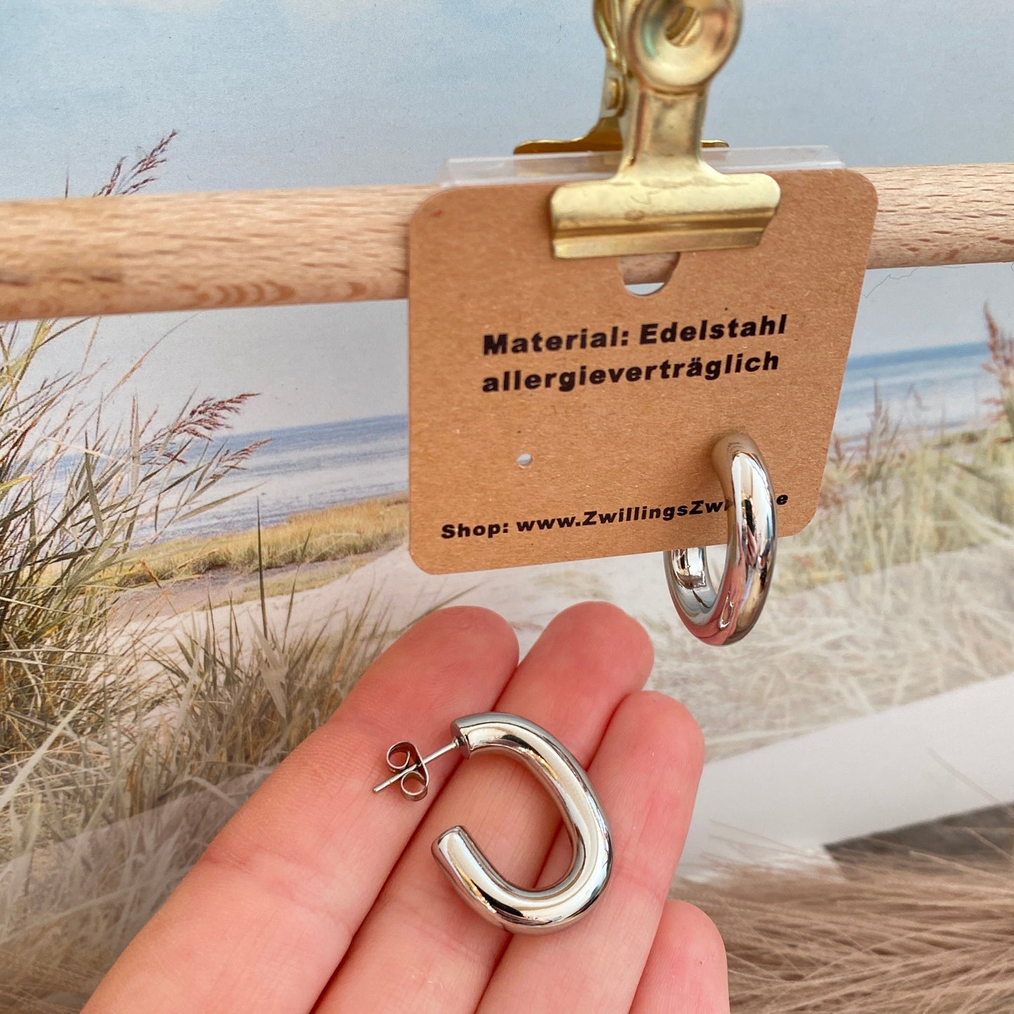 Ohrhänger Edelstahl -Oval Silber-