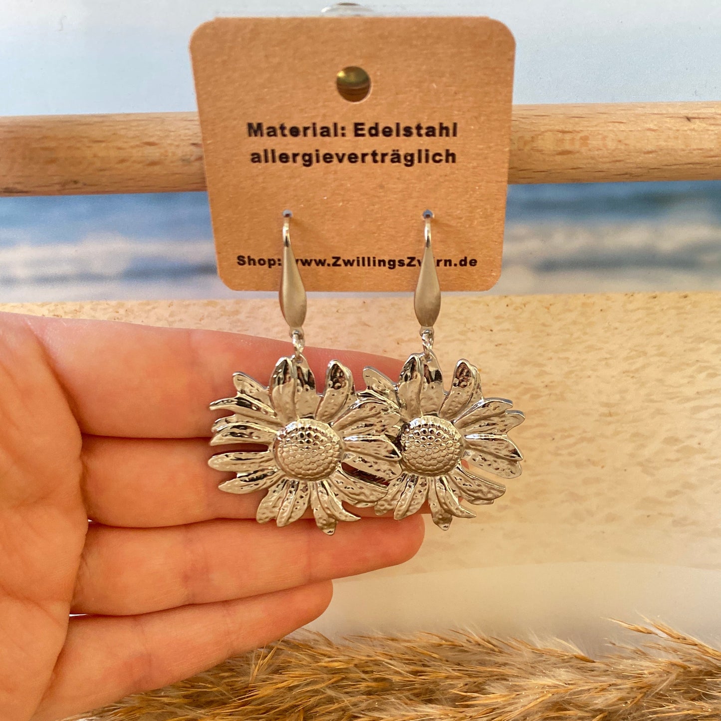 Ohrhänger Edelstahl -Silber Sunflower-