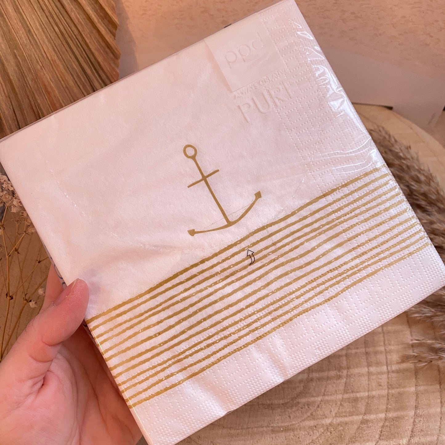 Servietten 33x33 cm -Anker Gold/Weiß-
