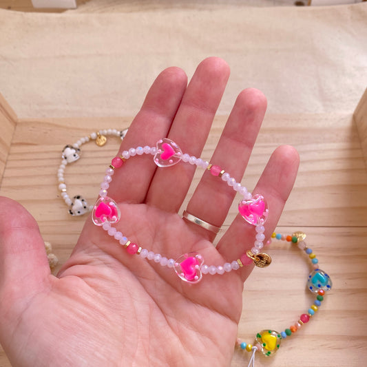 Armband elast. Herz Glas
