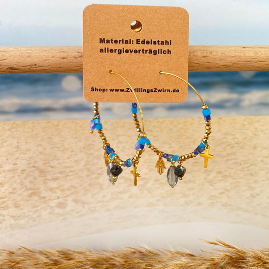 Ohrhänger Edelstahl -Glassbead Blau Creolen-