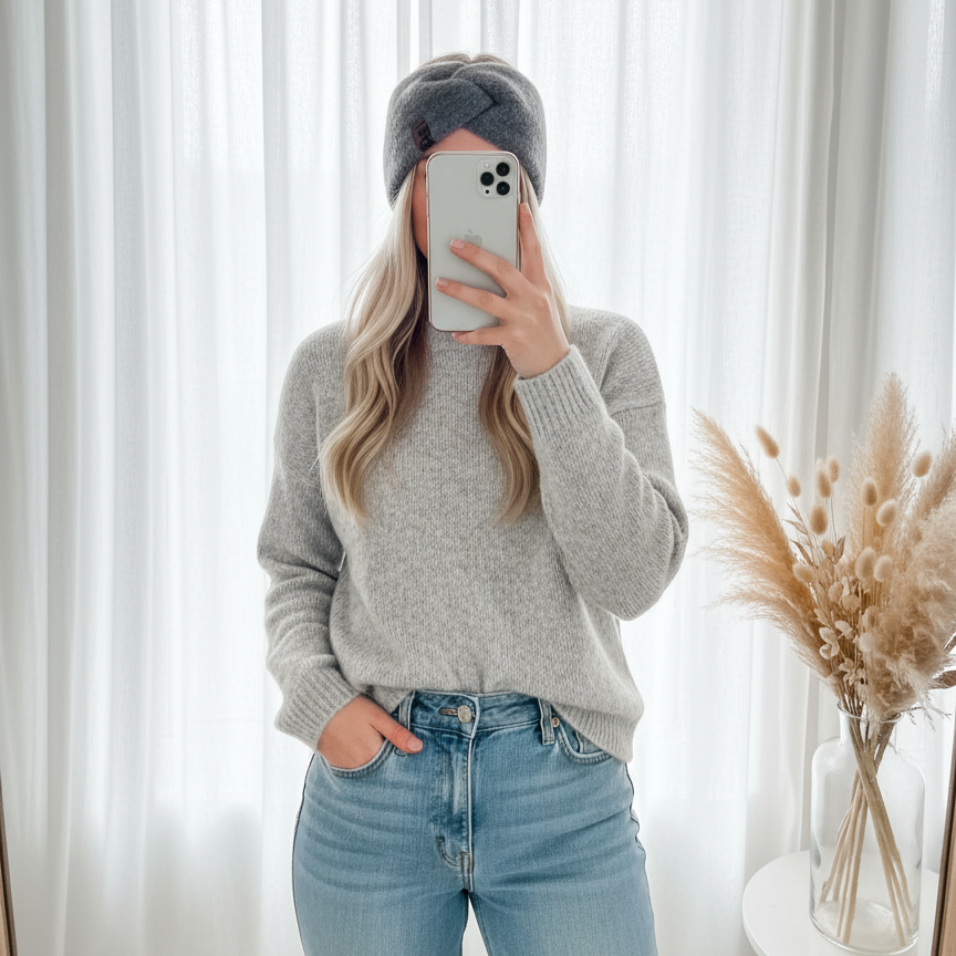 Stirnband Uni -Grau-