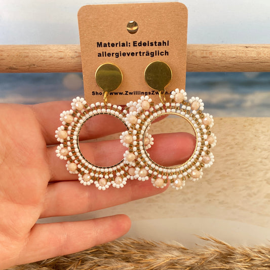 Ohrhänger Edelstahl -Perlen Weiß/Gold Loop-