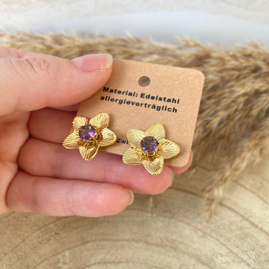 Ohrhänger Edelstahl -Blüte Braun/Gold-