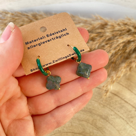 Ohrhänger Edelstahl -Clover Dunkelgrün/Gold