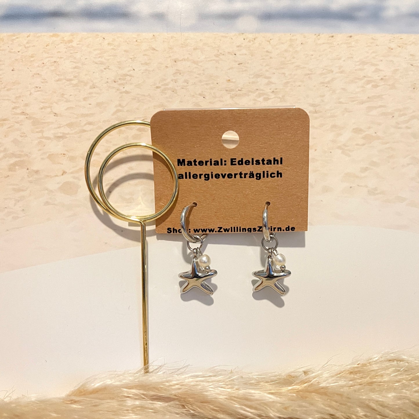 Ohrhänger Edelstahl Silber -Seestern/Perle-
