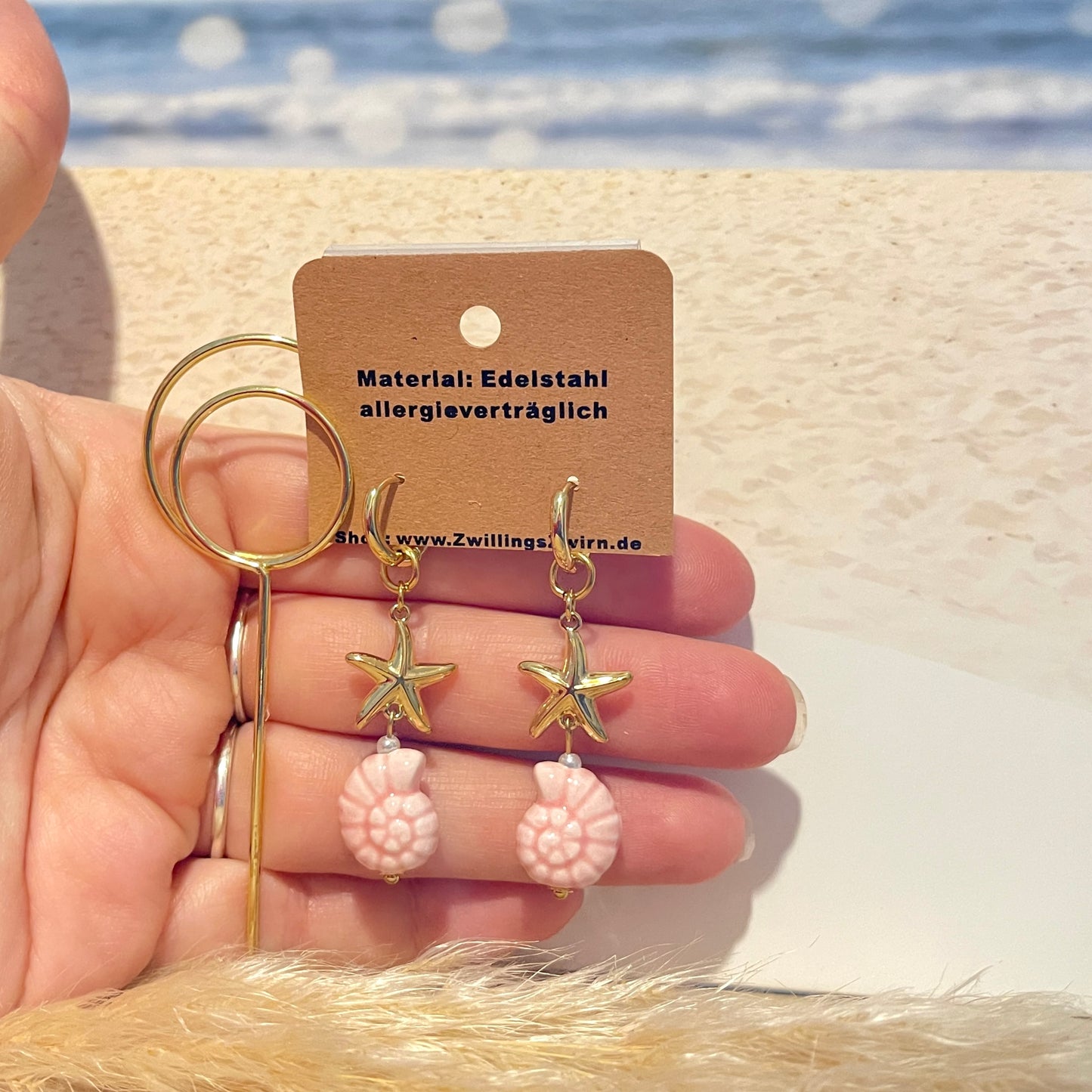 Ohrhänger Edelstahl -Seestern/Muschel Rosa-