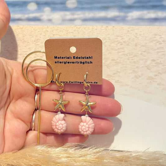 Ohrhänger Edelstahl -Seestern/Muschel Rosa-