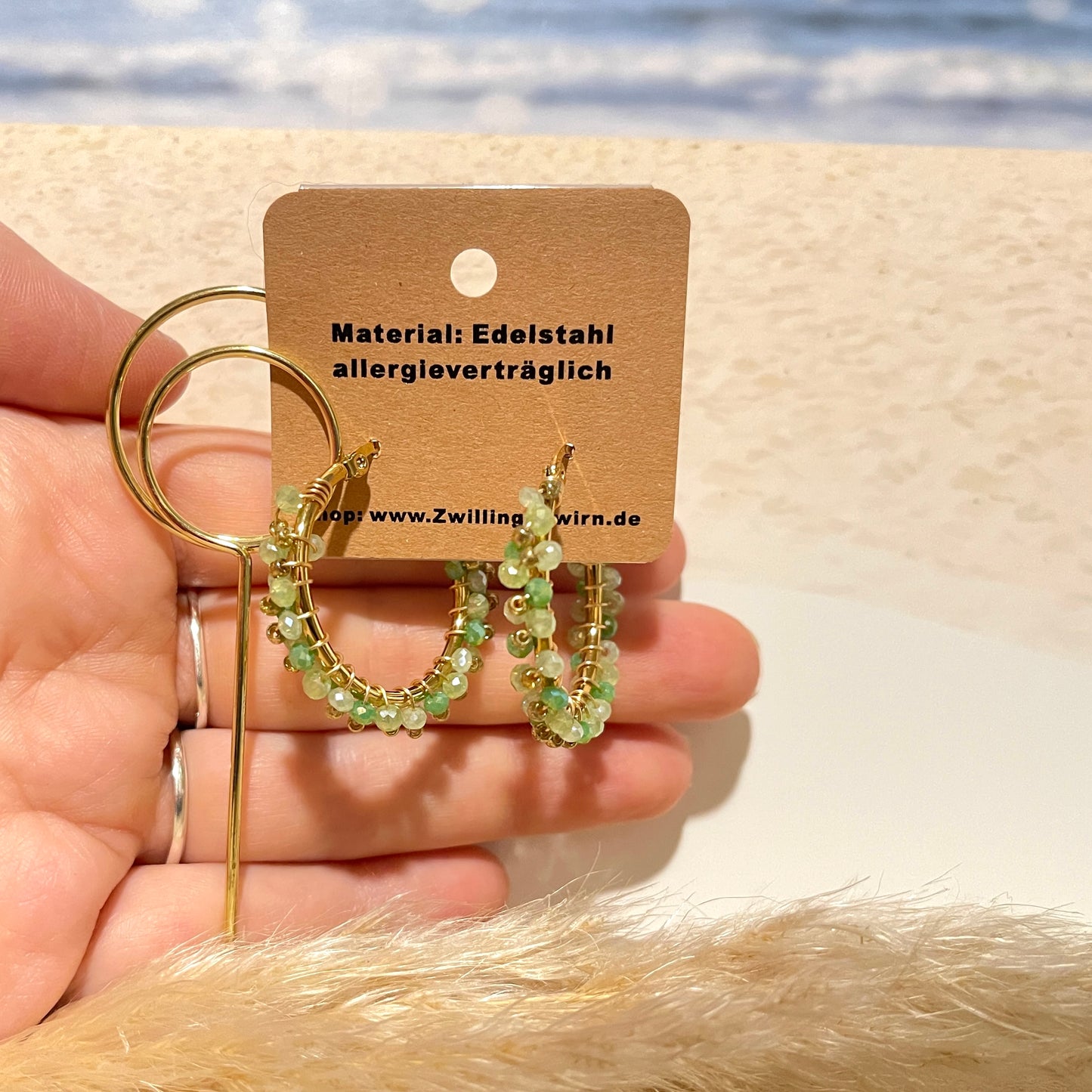 Ohrhänger Edelstahl -Creolen Beads Grün-