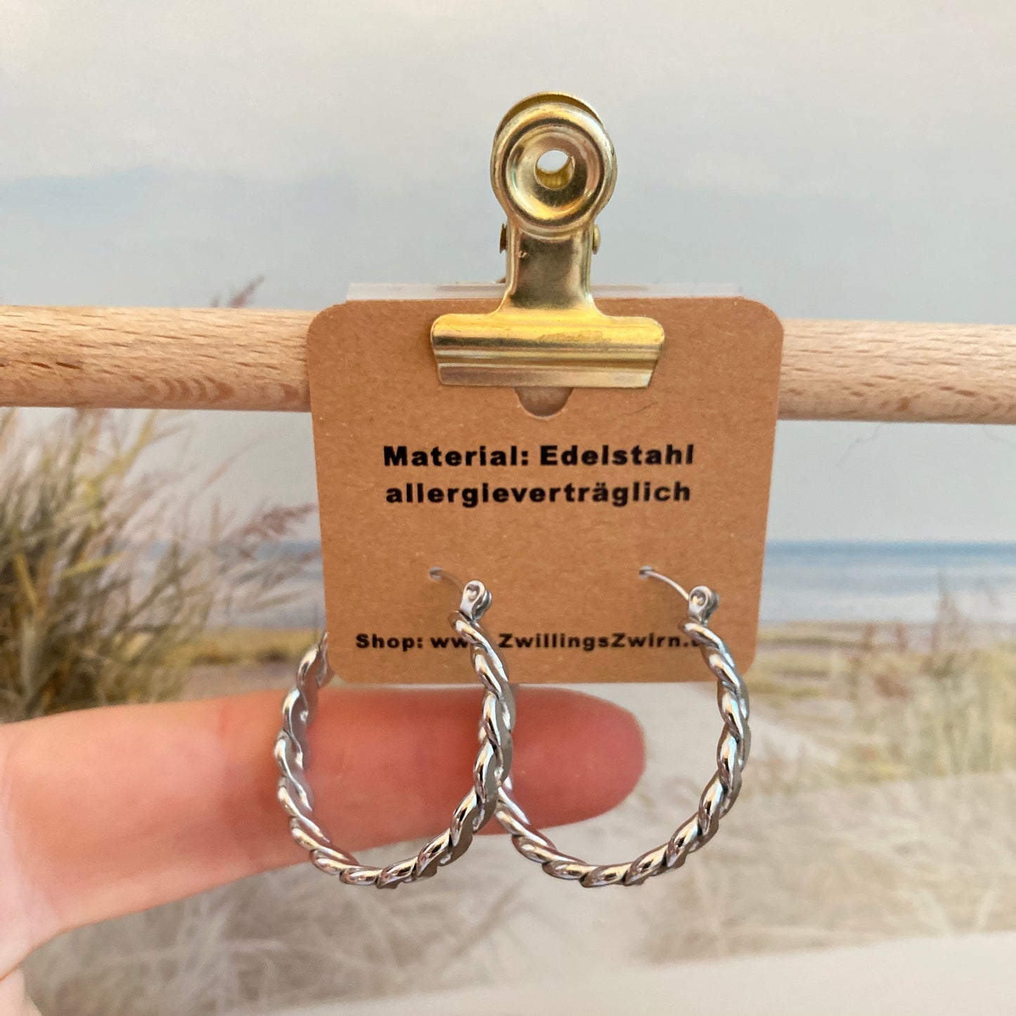 Ohrhänger Edelstahl -Creolen geflochten Silber-