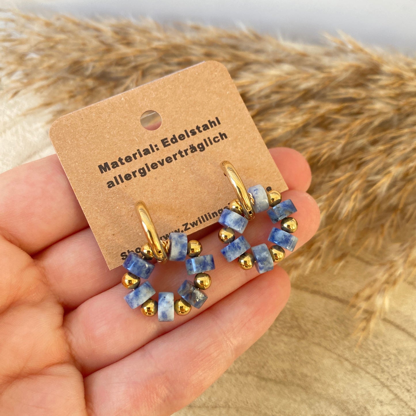Ohrhänger Edelstahl -Beads Dunkelblau/Gold-