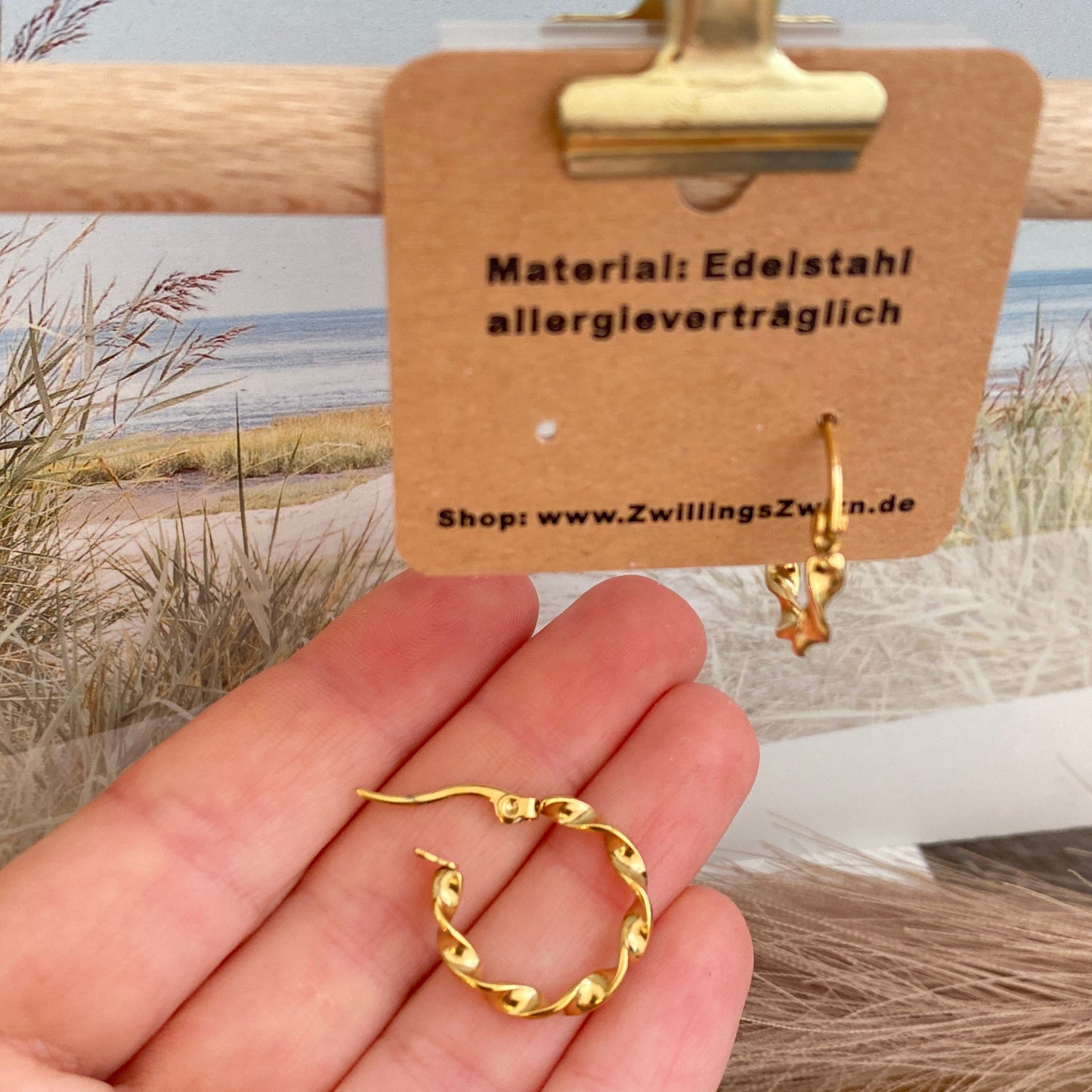 Ohrhänger Edelstahl -Creolen gedreht Gold-