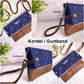 Fold-Over Tasche *Vögel* Weiß/Nachtblau/Kork Braun