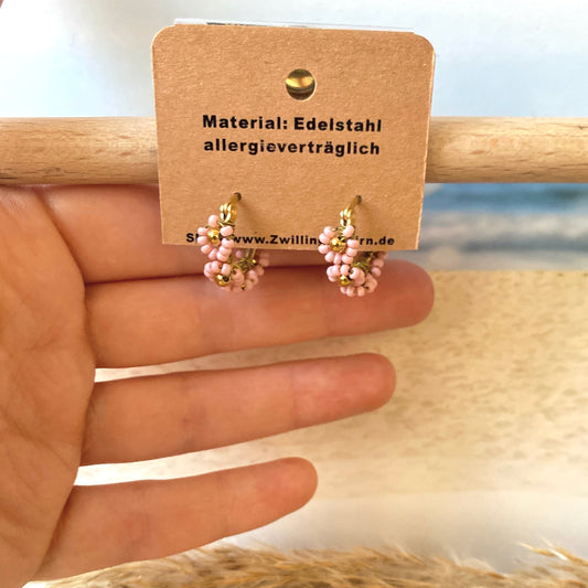 Ohrhänger Edelstahl -Rosa Flower Hoops-