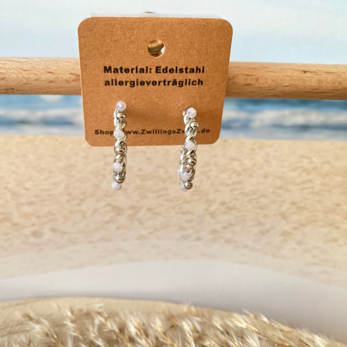Ohrhänger Edelstahl -Bead Twist Rosa/Silber-