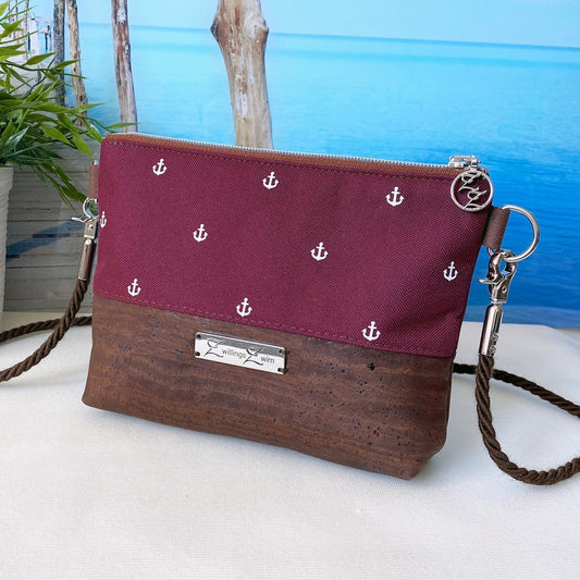 Kleine Umhängetasche *Anker* Weiß/Bordeaux/Kork Braun