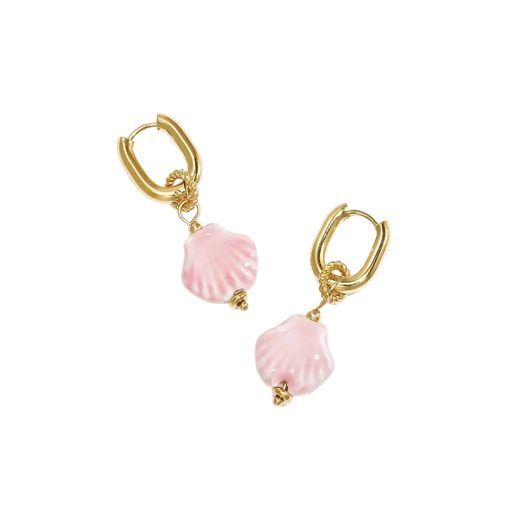 Ohrhänger oval Edelstahl -Muschel rosa-