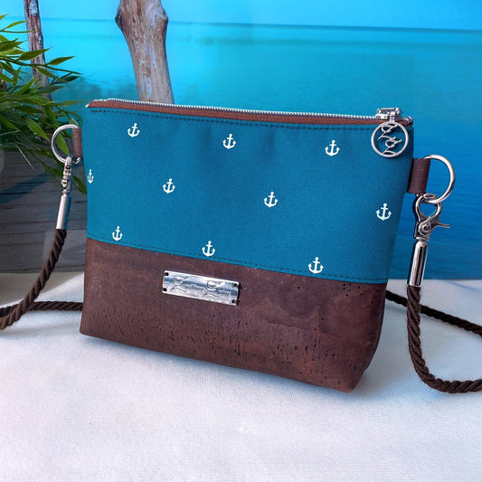 Kleine Umhängetasche *Anker* Weiß/Petrol/Kork Braun